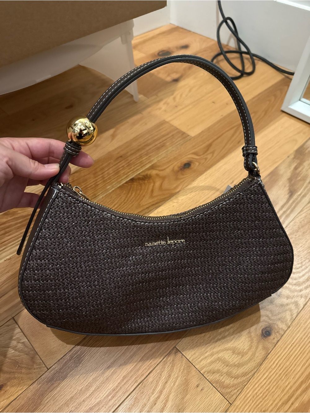🤎 NWT Nanette Lepore Brown rattan bag gold hardware